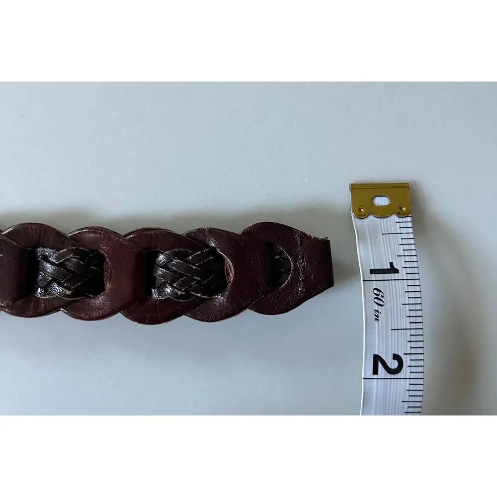 Vintage Womens Size M/L Genuine Leather Boho Brown Burgundy Braided Leather Belt